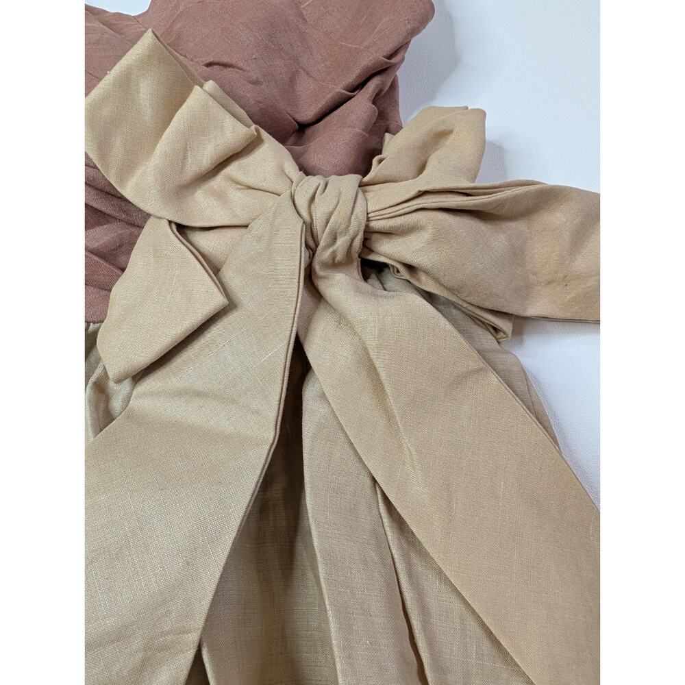 VtG Boho Strapless Dress Linen Mauve Beige Bow Waist Cottagecore See Measurement - Picture 4 of 13